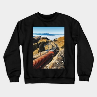 Cogwheel Train on Mount Rigi With Alpine Range in Background Crewneck Sweatshirt